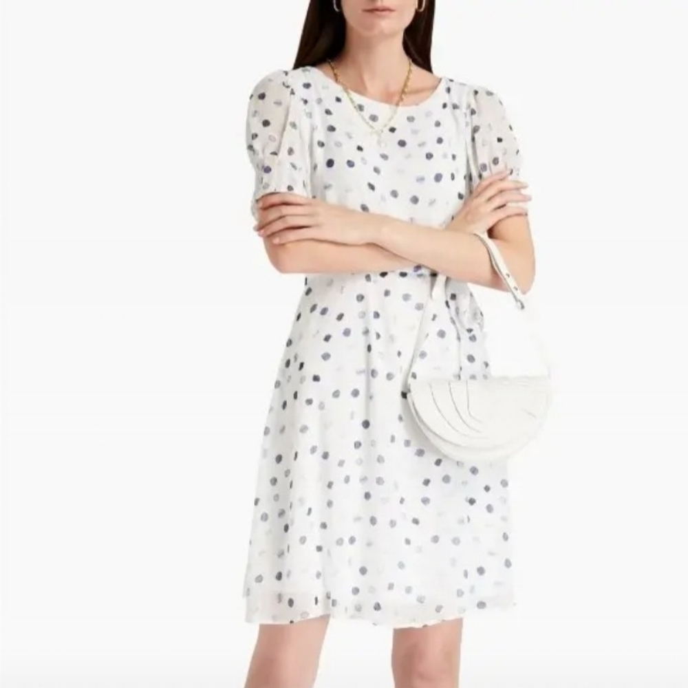 DKNY Women's White Polka Dot Fit and Flare Dress Size 14 - Picture 12 of 12